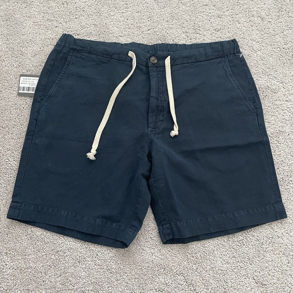 New Spier & Mackay Mens Easy Shorts Slim Navy Blue 38x8 Cotton Linen Drawstring